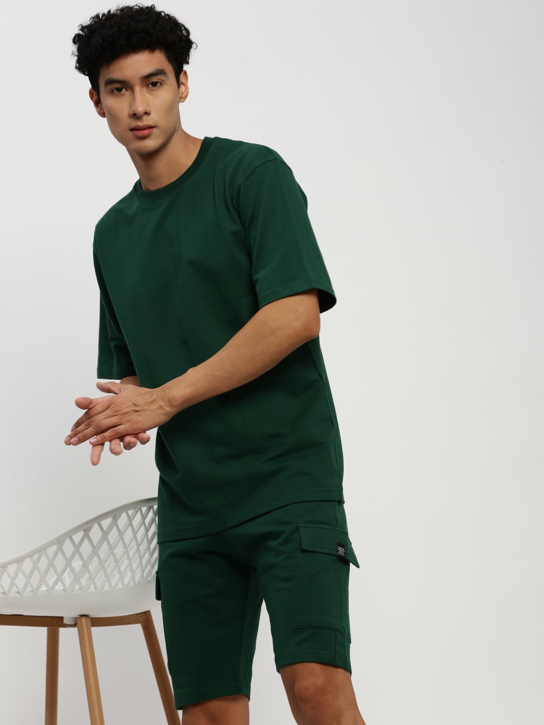 

SHOWOFF Round Neck T-Shirt & Shorts, Green