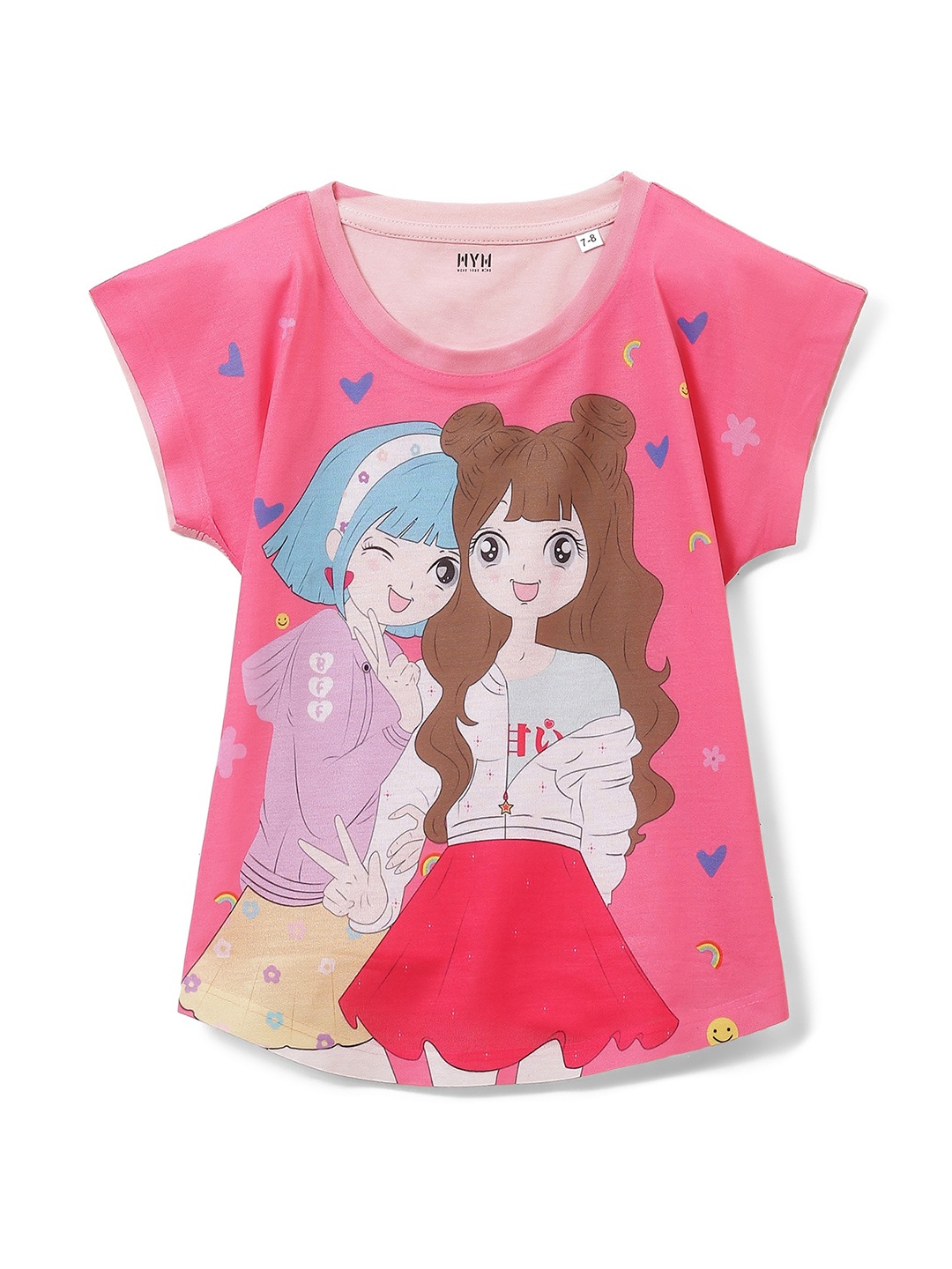 

Wear Your Mind Girls Graphic Printed Extended Sleeves Top, Pink