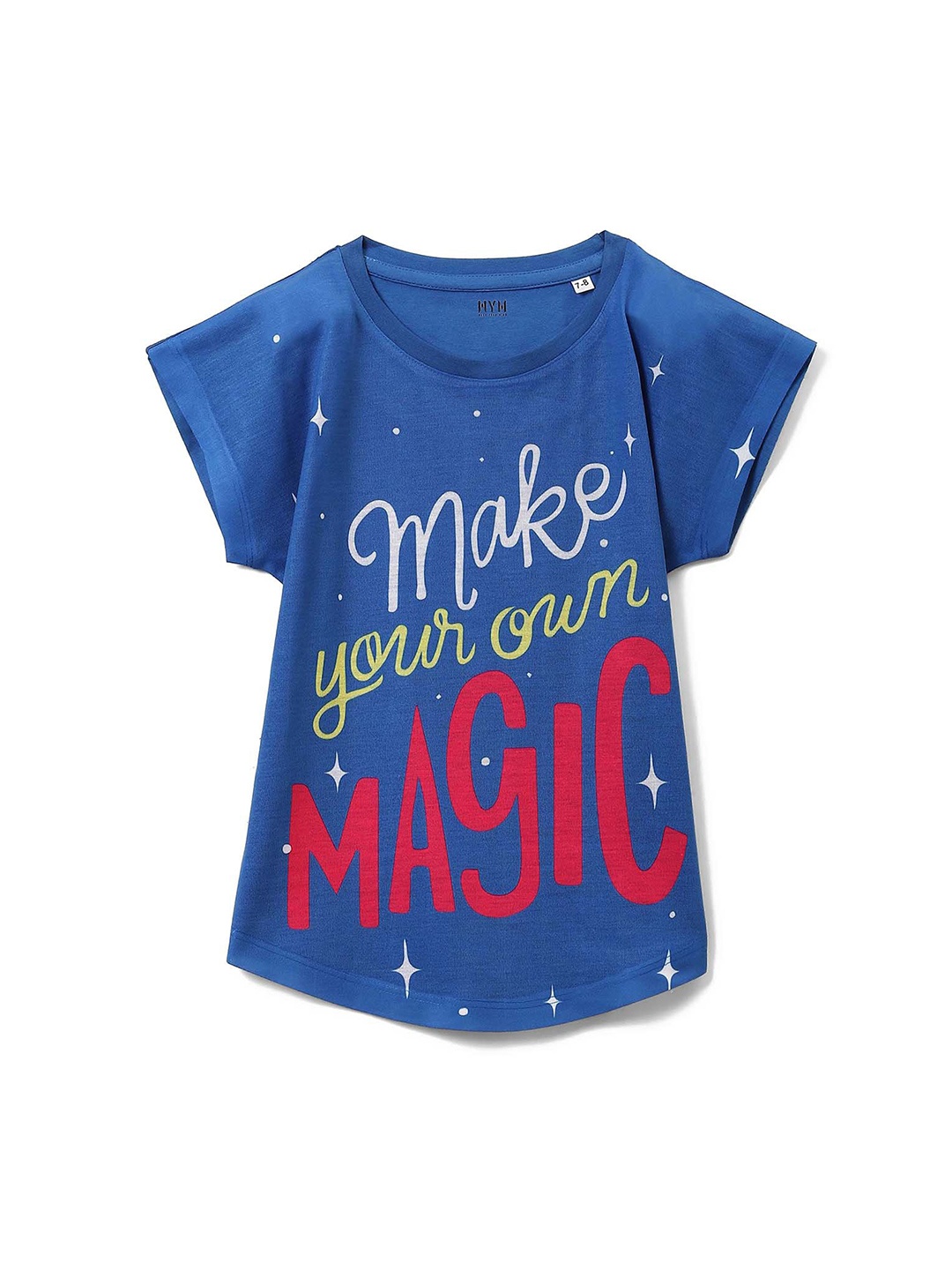 

Wear Your Mind Girls Typography Printed Extended Sleeves Casual T-Shirt, Blue