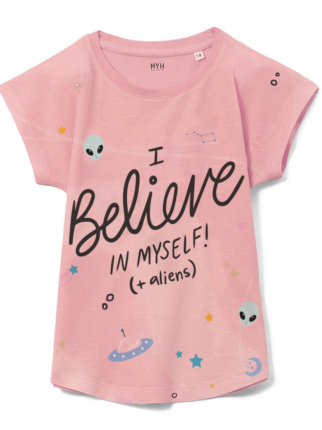 Wear Your Mind Girls Typography Printed Extended Sleeves T-Shirt, Blue