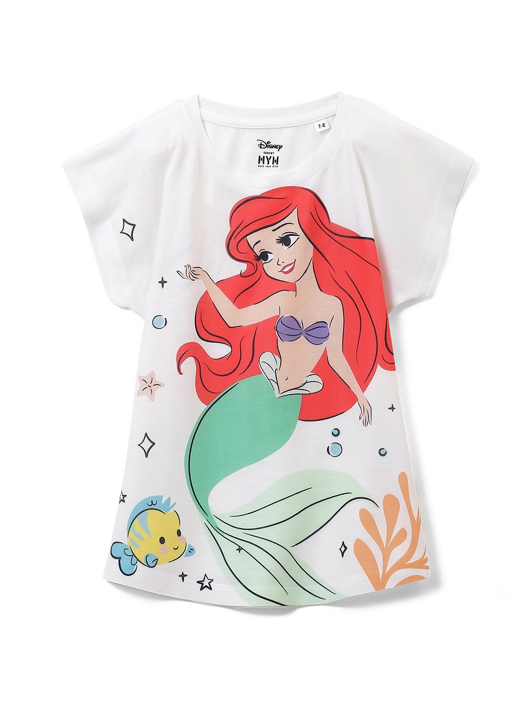 

Wear Your Mind Girls Disney princess Printed Round Neck T-shirt, White