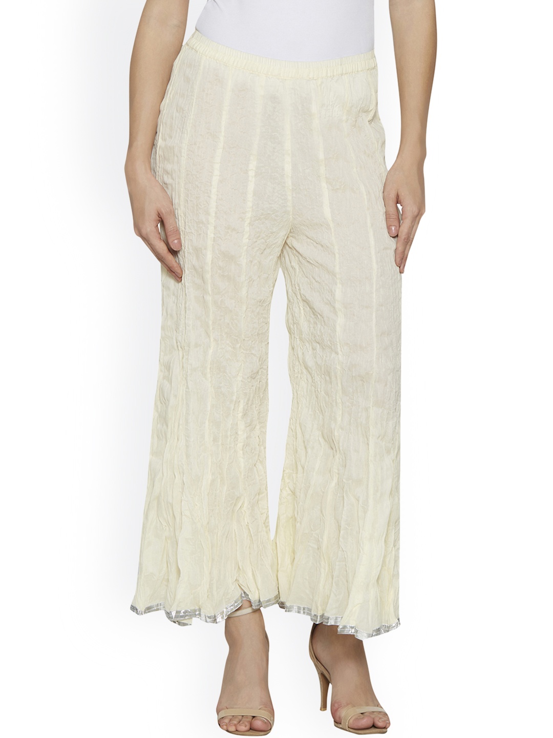

Globus Women Beige Self Design Flared Palazzos
