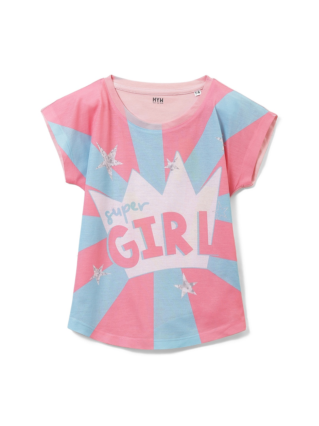 

Wear Your Mind Girls Graphic Printed Extended Sleeves Top, Pink