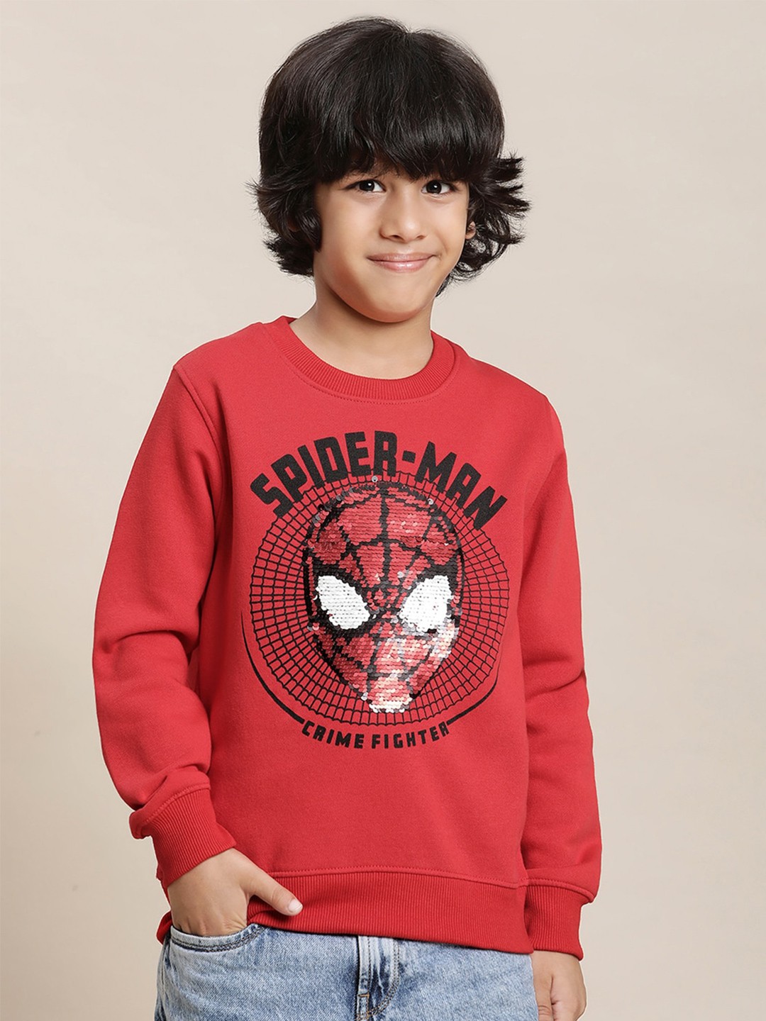 

Kids Ville Boys Spiderman Printed Sequinned Sweatshirt, Red