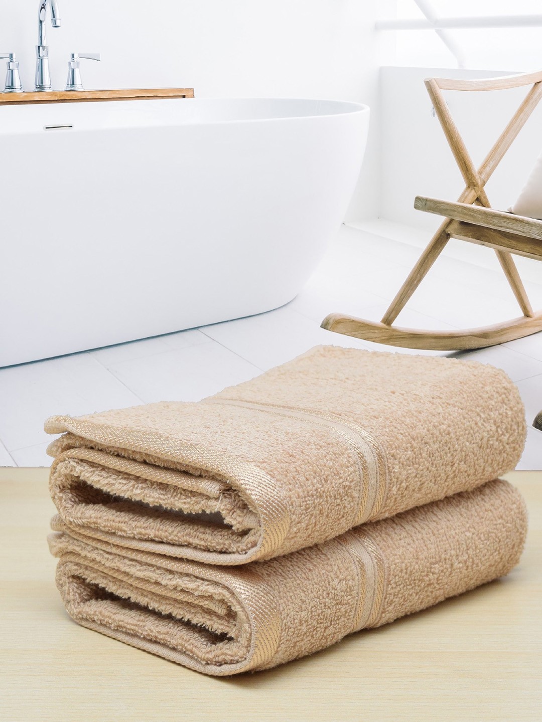 

RANGOLI Beige 2 Pieces Super Comfy Quick-Dry 400 GSM Cotton Hand Towels