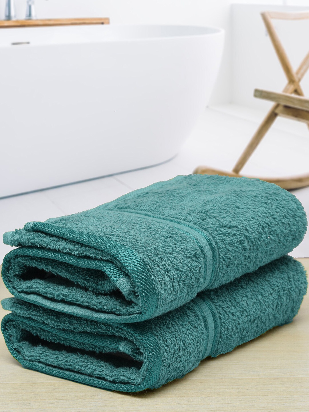 

RANGOLI Green 2 Pieces Cotton Super Comfy Quick-Dry 400 GSM Hand Towels