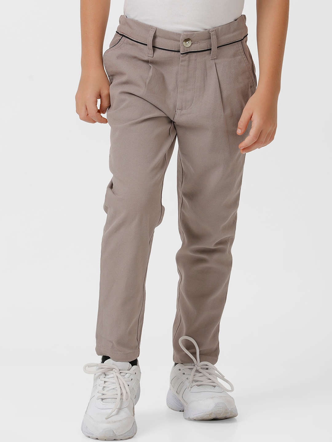 

KATE & OSCAR Boys Mid-Rise Smart Pleated Cotton Trousers, Taupe