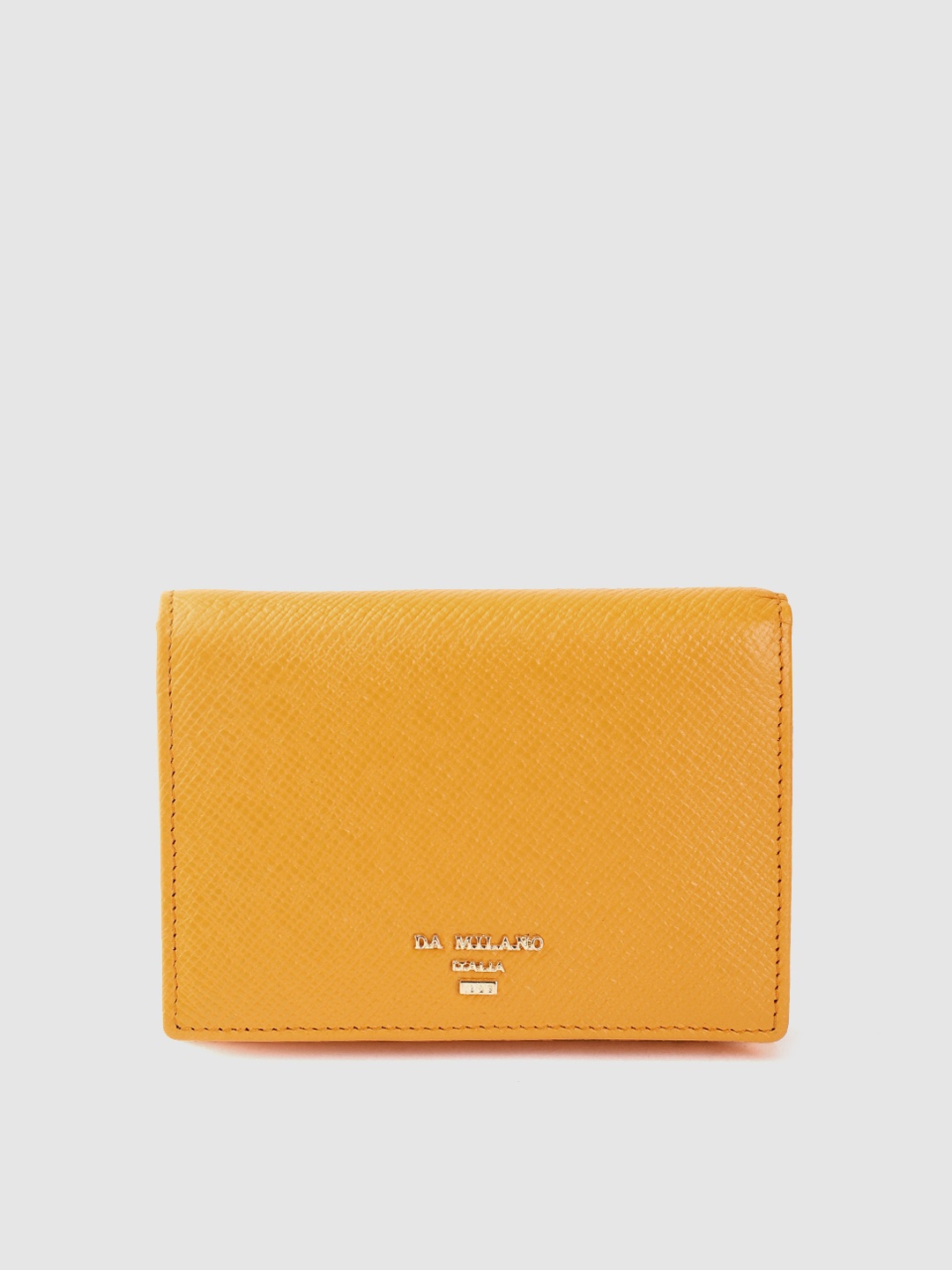 

Da Milano Women Textured Leather Three Fold Wallet, Mustard