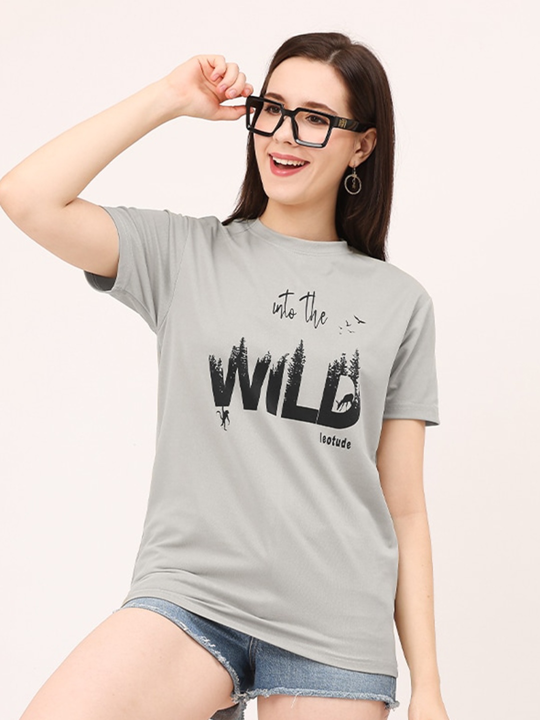 

Leotude Typography Printed Loose Fit Boxy T-shirt, Grey