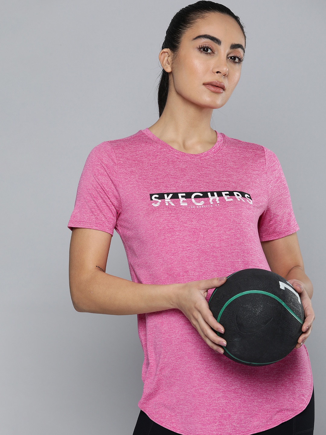 

Skechers Comfort fit Moisture wicking Godriswift Brand Logo Printed T-shirt, Pink