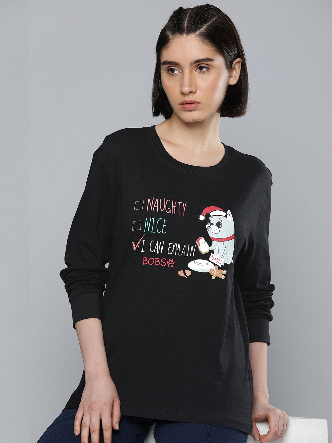 

Skechers Printed Relaxed Fit Drop-Shoulder Sleeves Pure Cotton T-shirt, Black