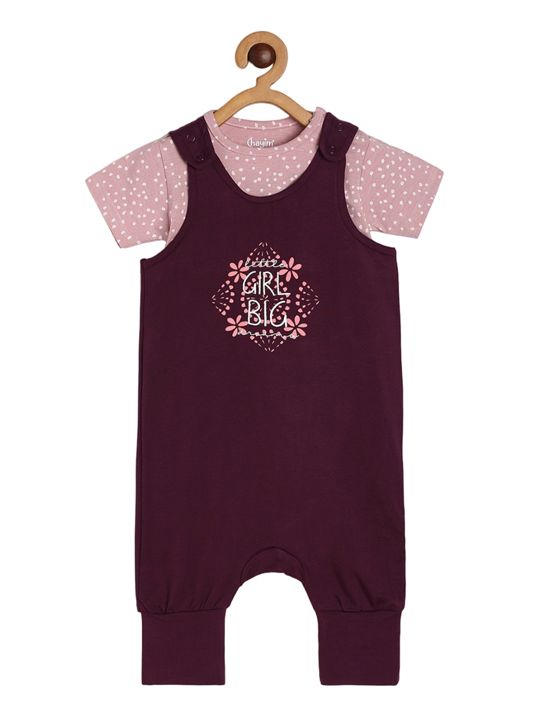 

CHAYIM Infants Floral Printed Dungaree With T-Shirt, Maroon