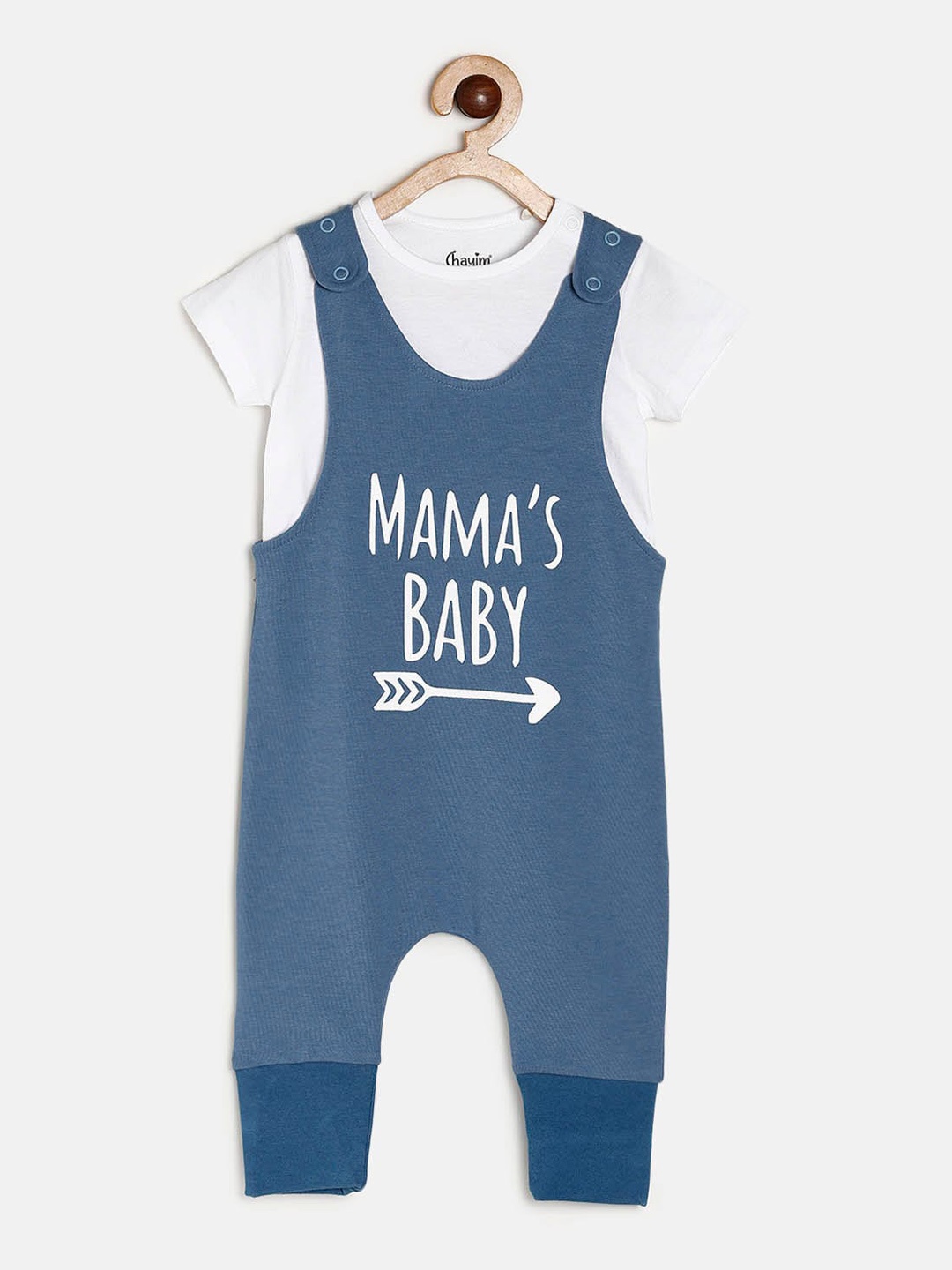 

CHAYIM Infants Typography Printed Straight Leg Dungaree With T-Shirt, Blue