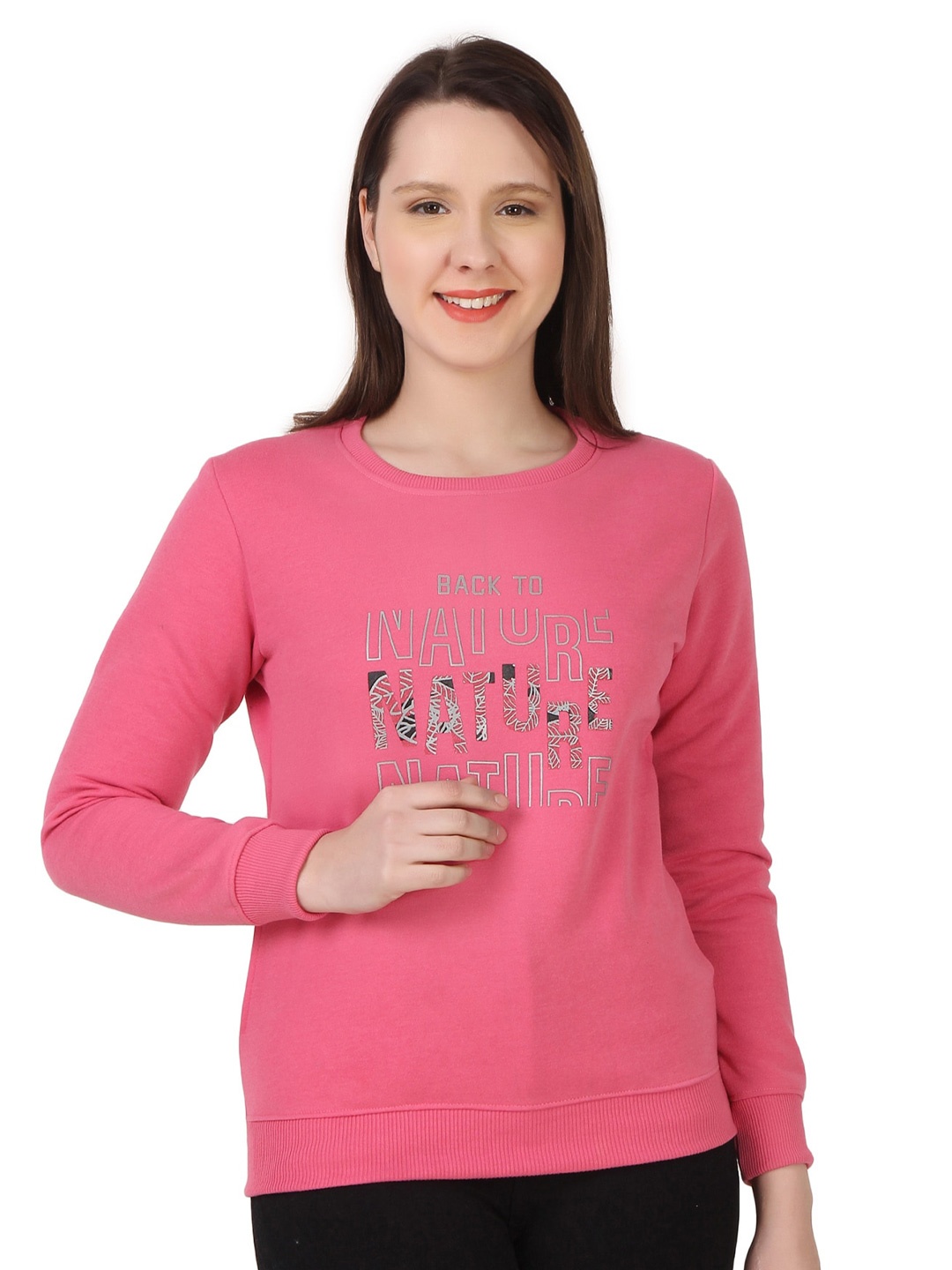 

FLOSBERRY Typography Printed Cotton Pullover Sweatshirt, Pink