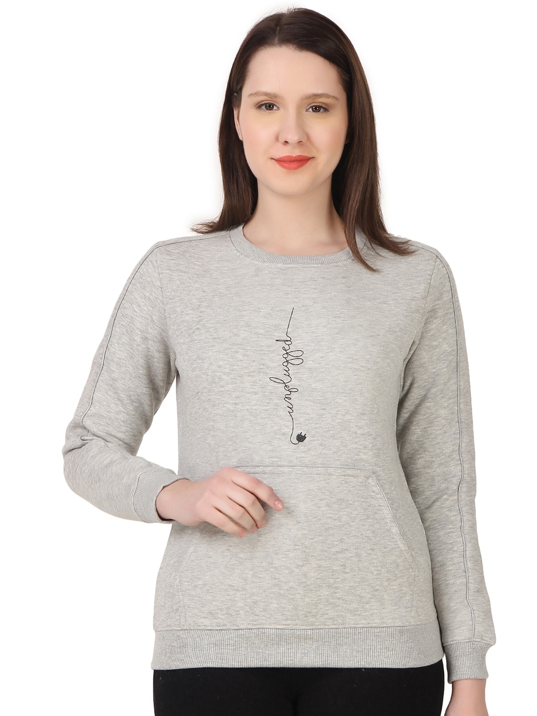 

FLOSBERRY Typography Printed Round Neck Cotton Pullover Sweatshirt, Grey