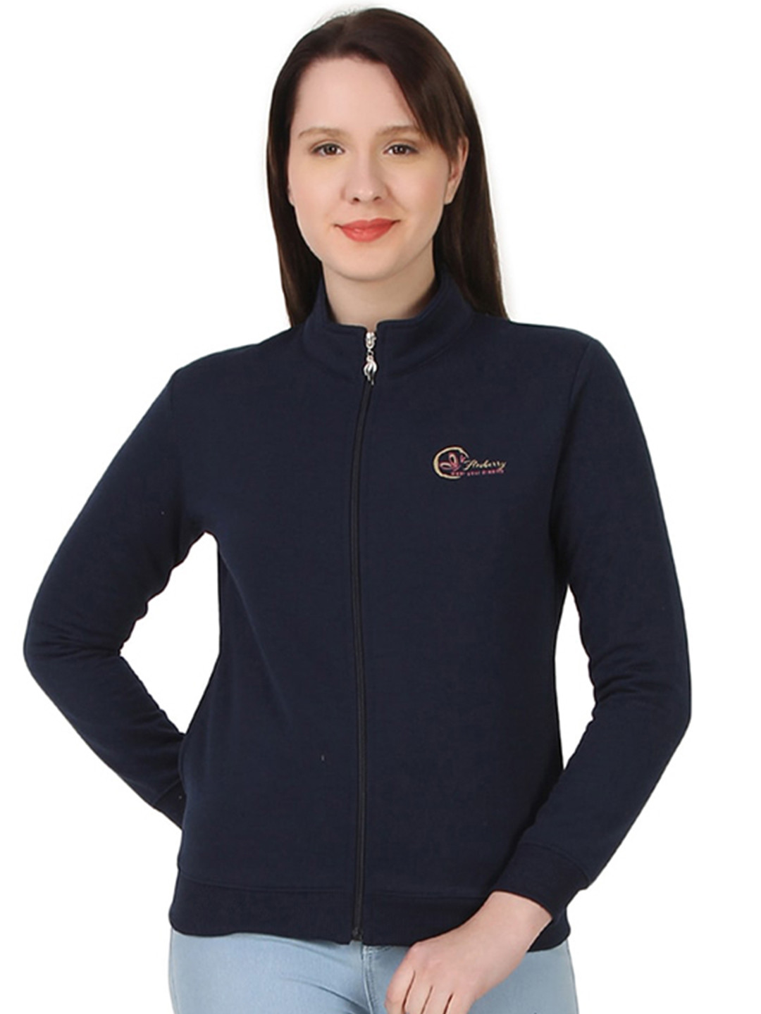 

FLOSBERRY Mock Collar Cotton Sweatshirt, Navy blue