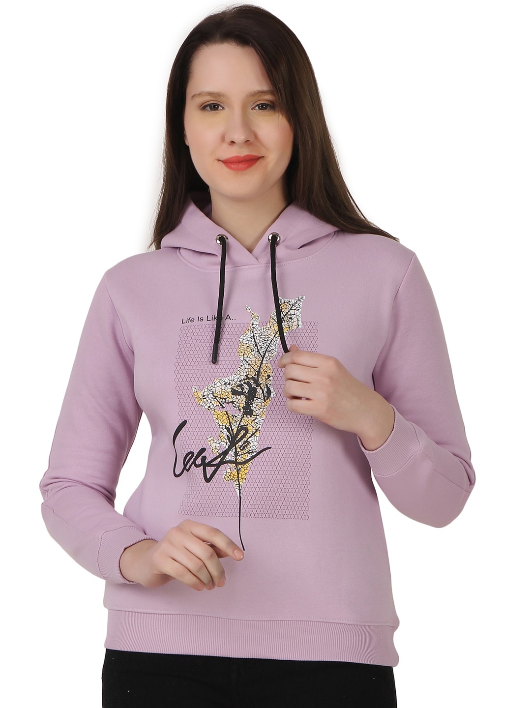 

FLOSBERRY Graphic Printed Hooded Cotton Sweatshirt, Purple