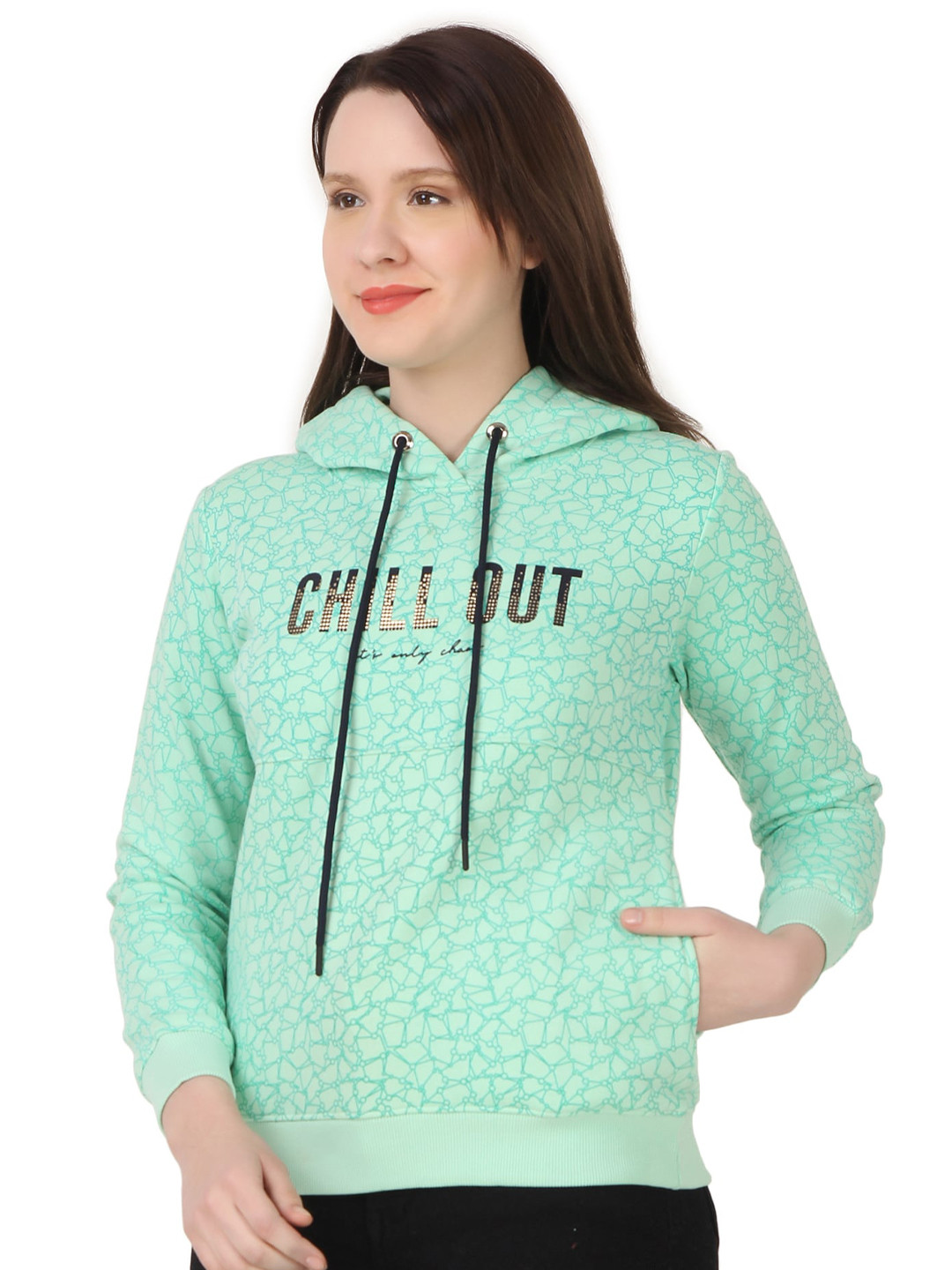 

FLOSBERRY Graphic Printed Hooded Cotton Sweatshirt, Sea green