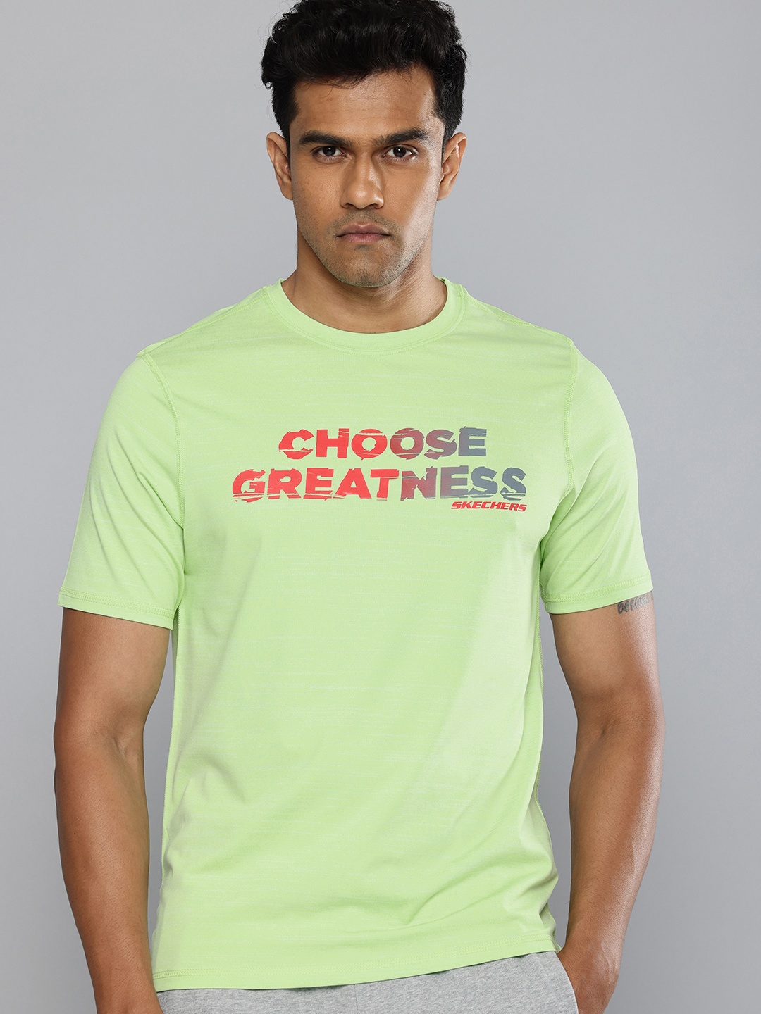 

Skechers Choose Greatness Typography Printed Sports T-shirt, Lime green