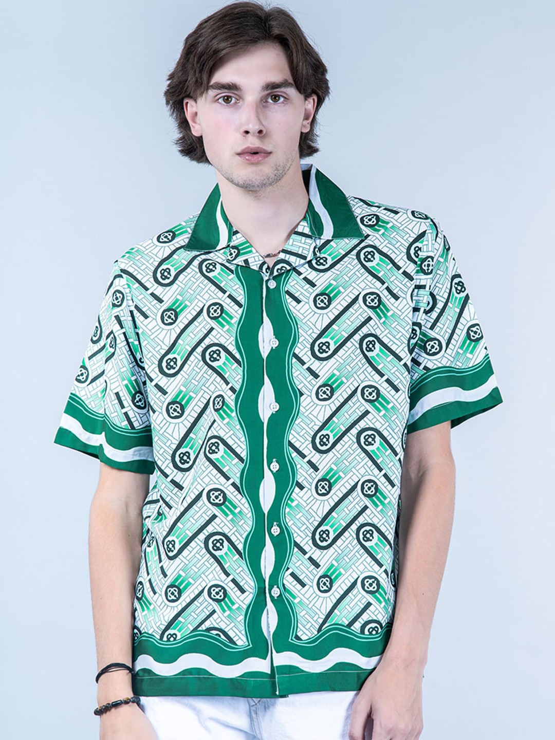 

Tistabene Geometric Printed New Oversized Casual Shirt, Green