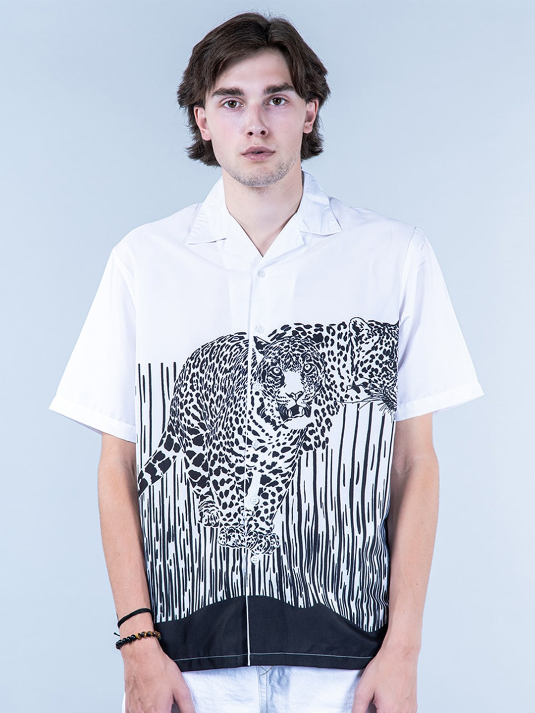

Tistabene Graphic Printed Cuban Collar New Oversized Fit Casual Shirt, White