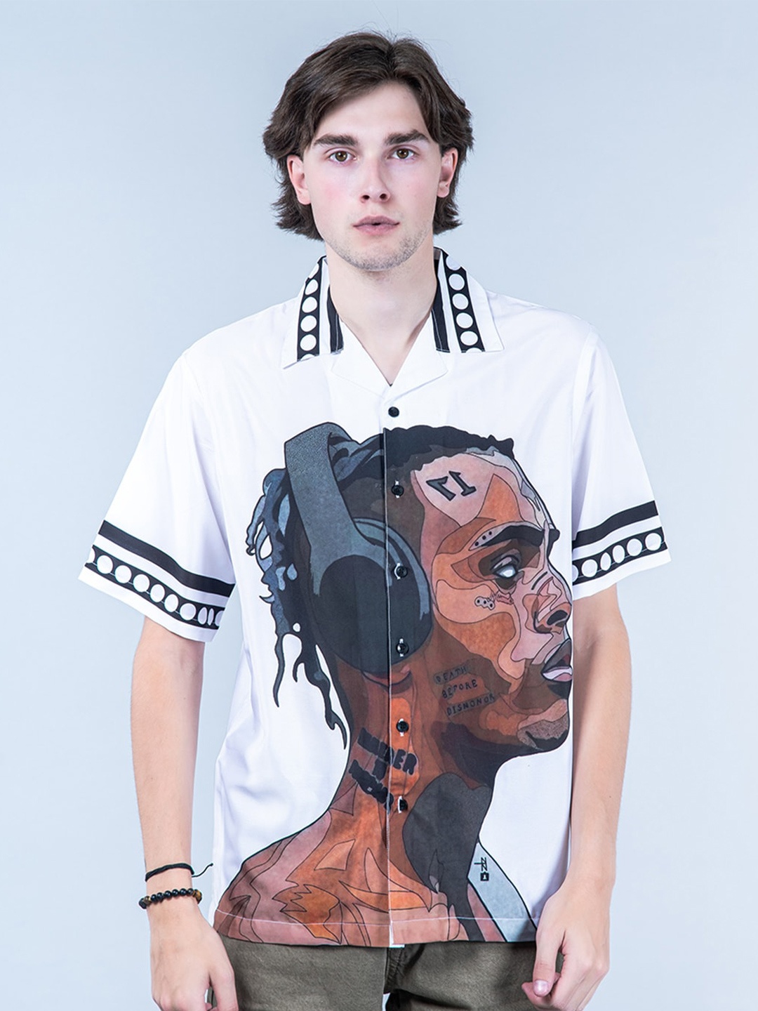 

Tistabene New Graphic Printed Cuban Collar Casual Shirt, White
