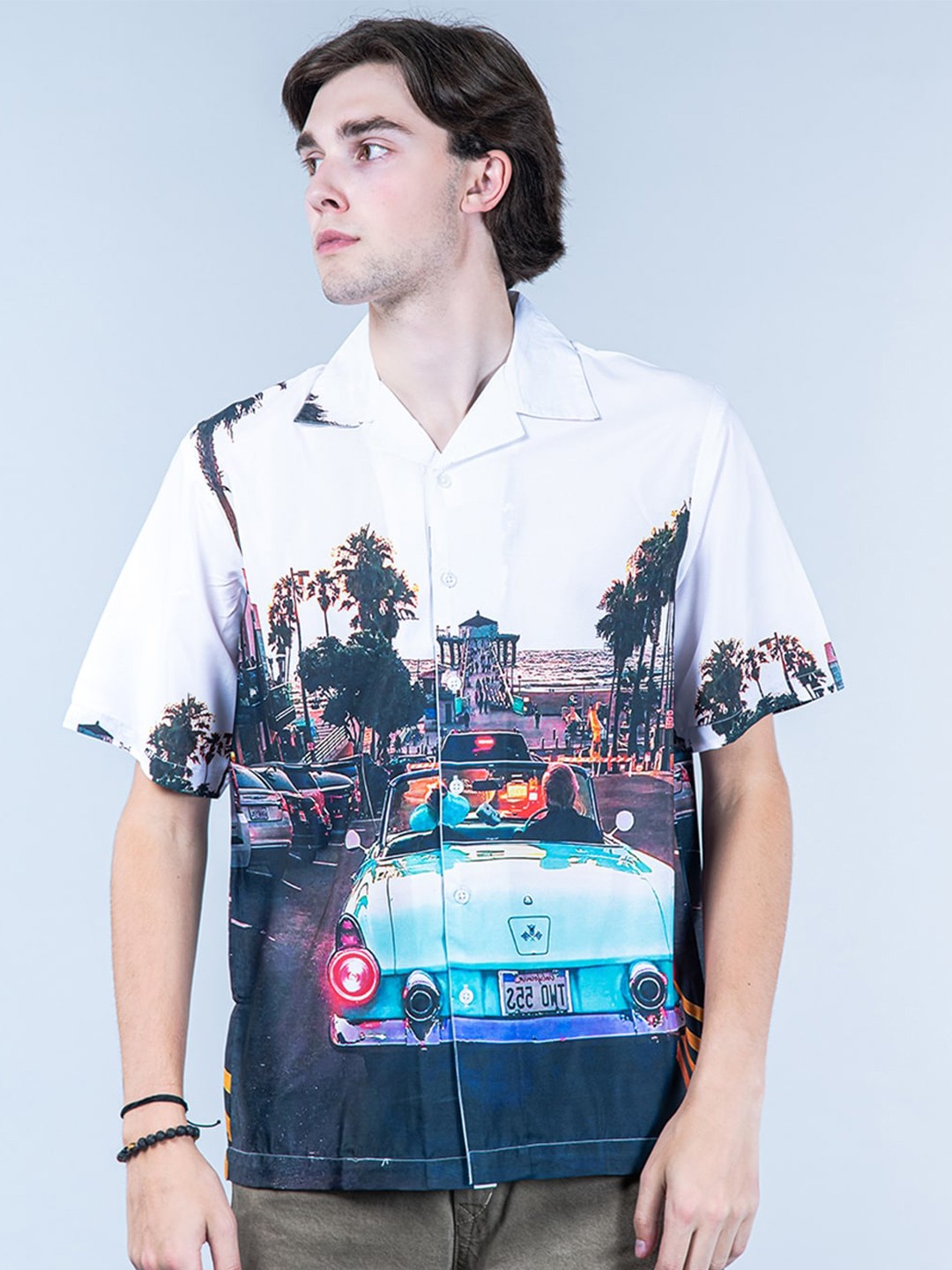 

Tistabene New Graphic Printed Cuban Collar Casual Shirt, White