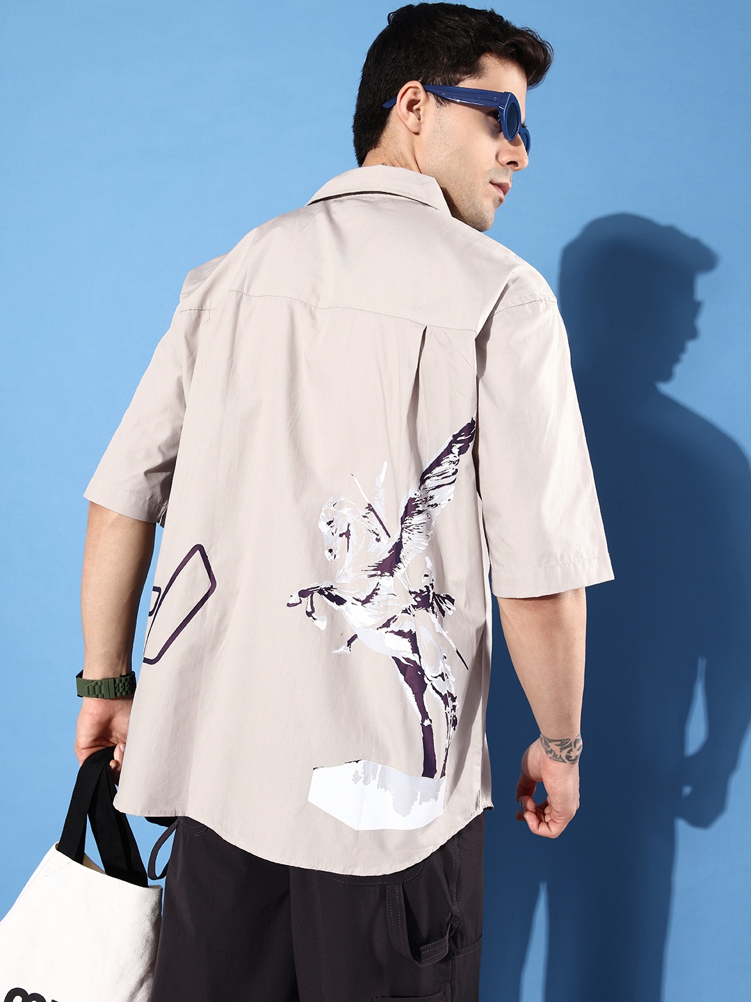 

UNRL Boxy Opaque Printed Casual Shirt, Beige