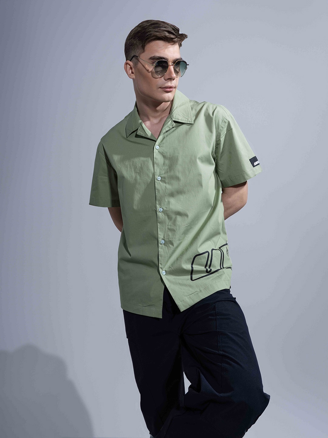 

UNRL Boxy Opaque Printed Casual Shirt, Green