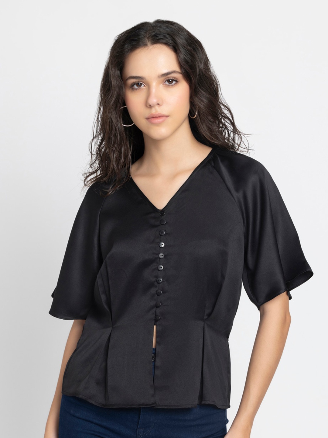 

SHAYE Flared Sleeves Regular Top, Black
