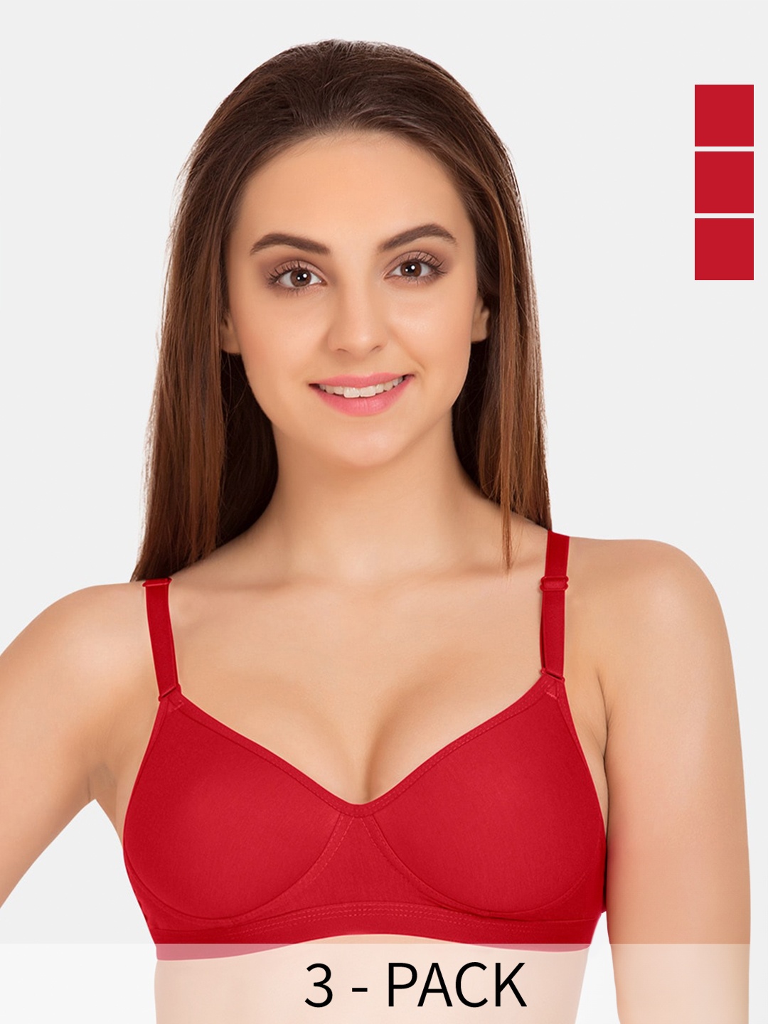 

Tweens Pack Of 3 Full Coverage Lightly Padded Cotton T-Shirt Bra, Red