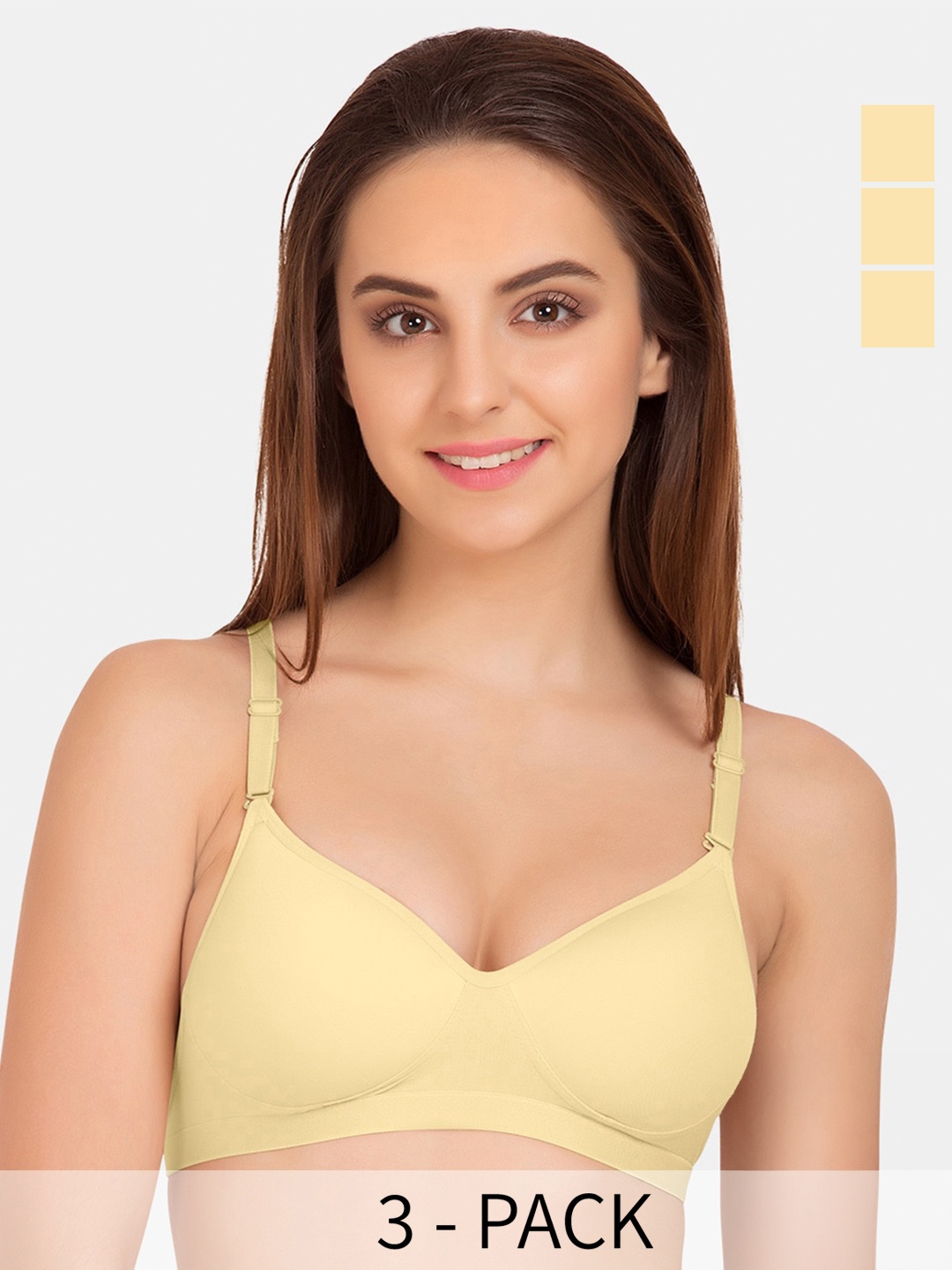 

Tweens Pack Of 3 Full Coverage All Day Comfort Super Support Bra Cotton T-shirt Bra, Beige