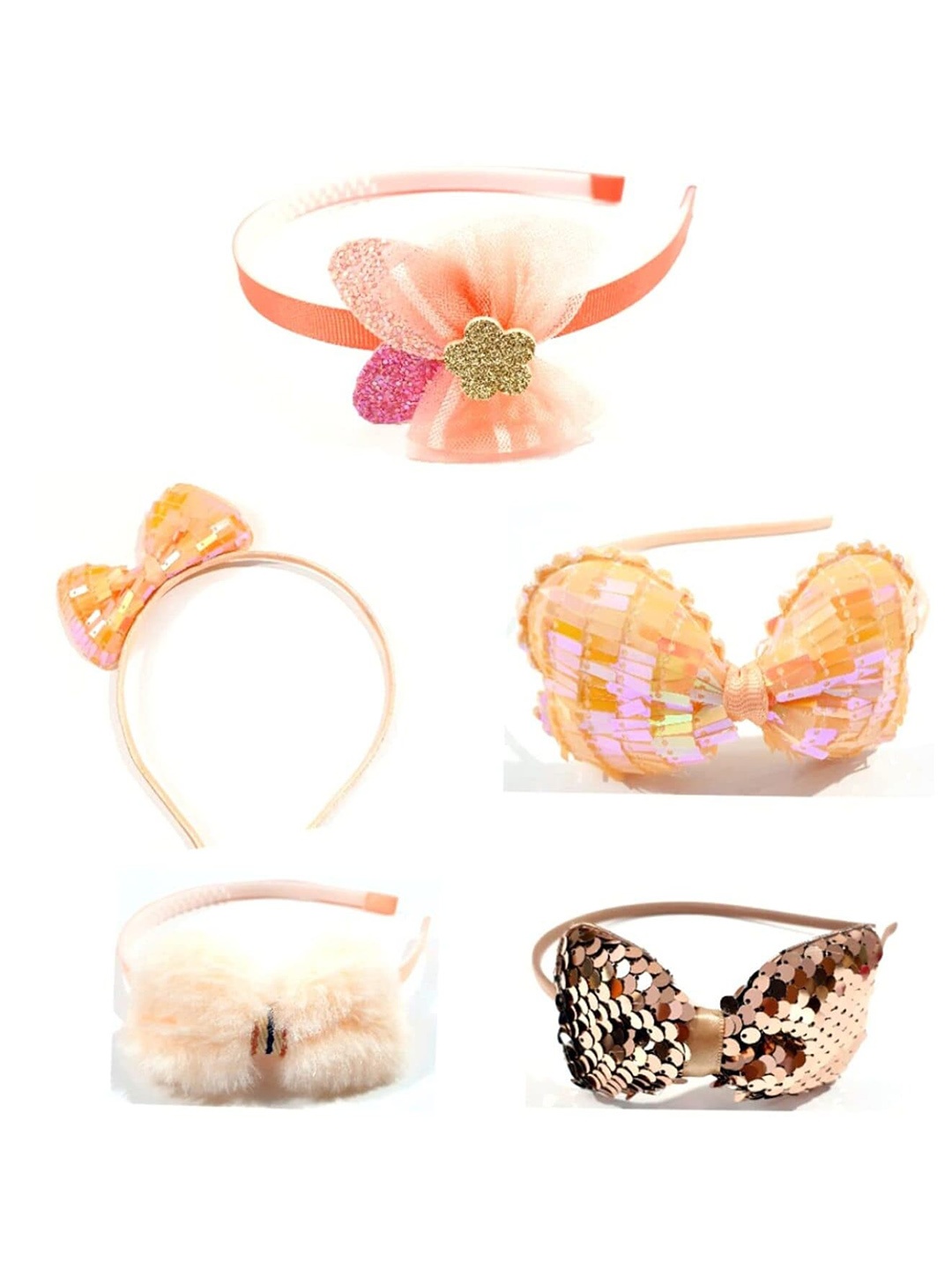 

ANNA CREATIONS Girls Set Of 5 Fur Embellished Hairband, Orange