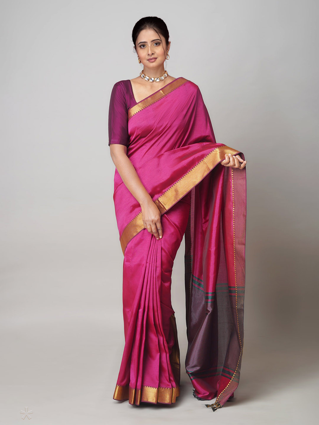

Unnati Silks Zari Mangalagiri Saree With Woven Design Border, Pink