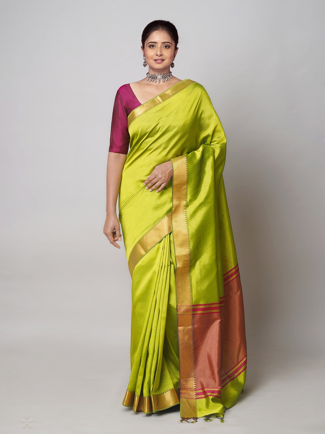 

Unnati Silks Zari Mangalagiri Saree With Woven Design Border, Green