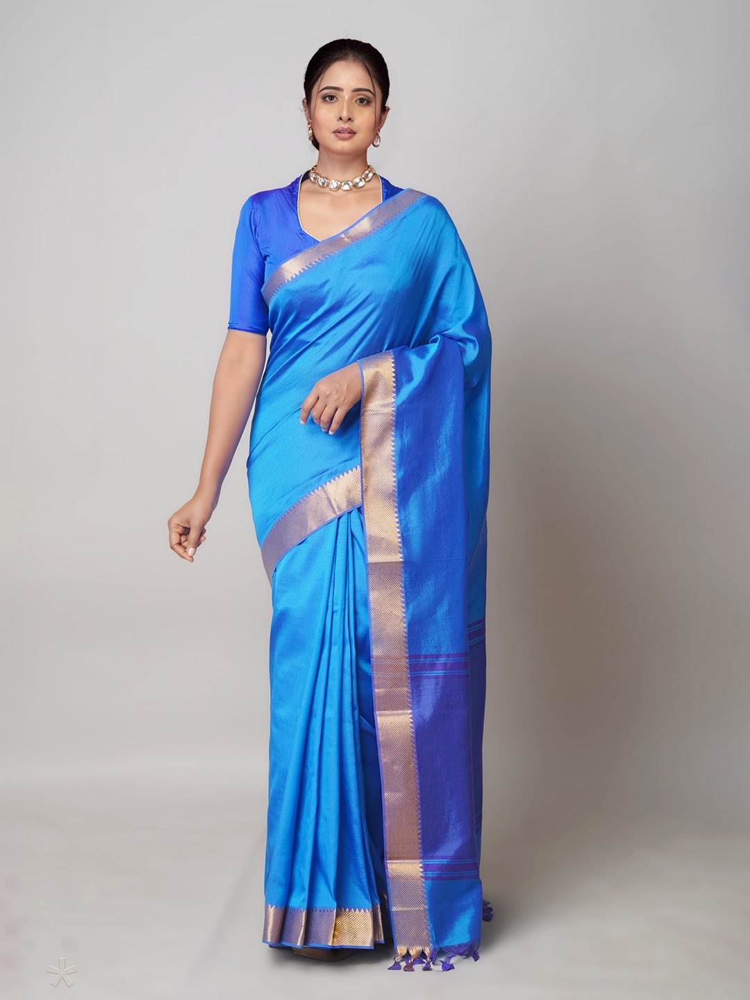 

Unnati Silks Zari Mangalagiri Saree With Woven Design Border, Blue