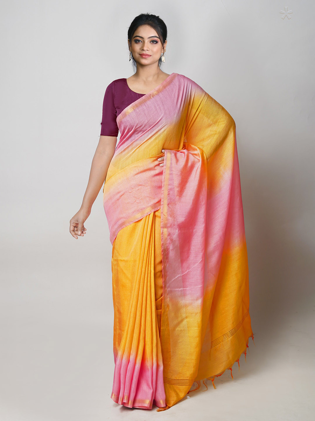 

Unnati Silks Ombre Zari Silk Cotton Chanderi Saree, Pink