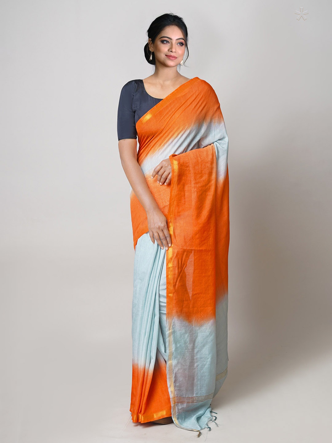 

Unnati Silks Ombre Zari Silk Cotton Chanderi Saree, Blue