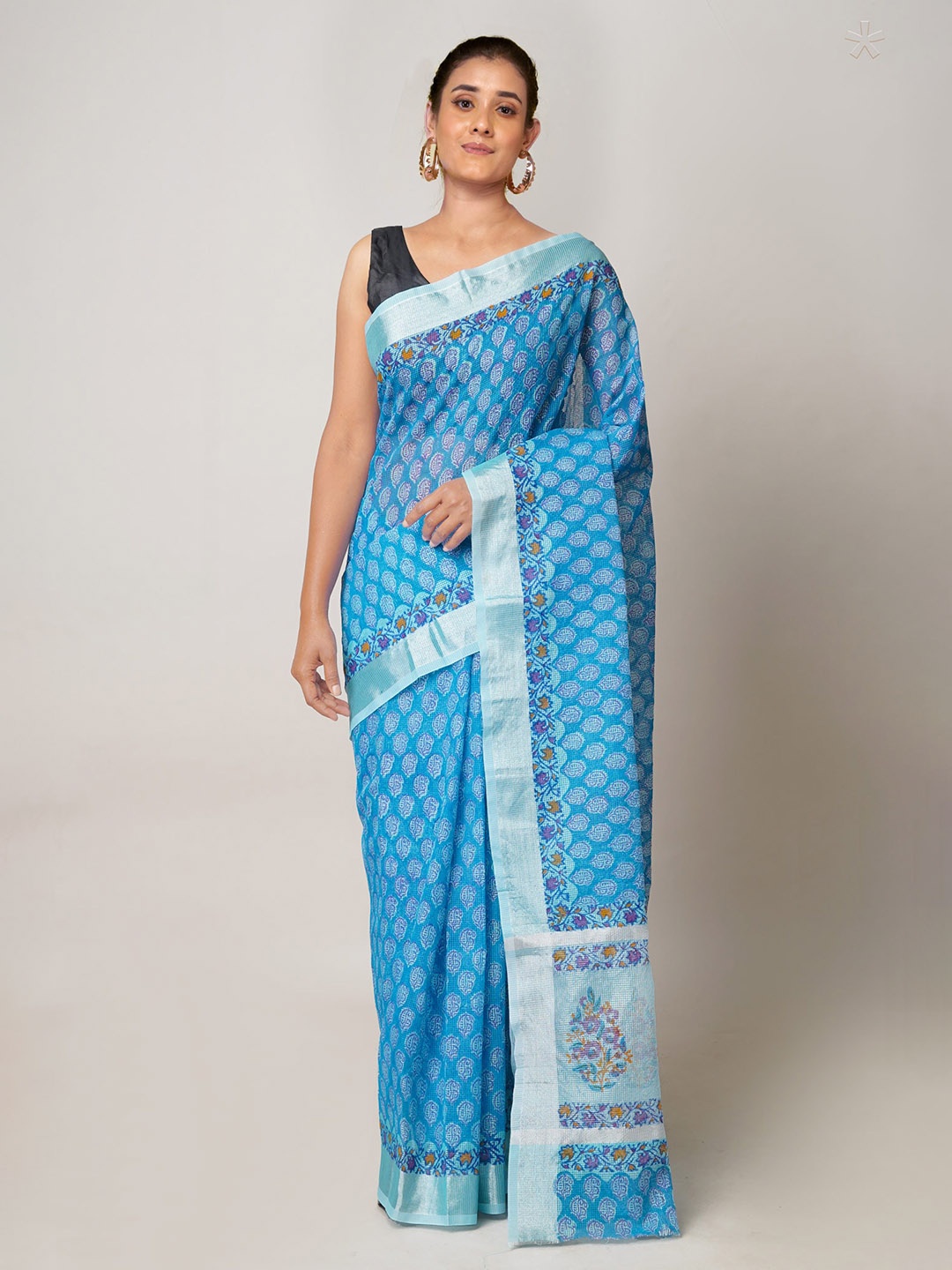 

Unnati Silks Ethnic Motifs Zari Pure Cotton Kota Saree, Blue