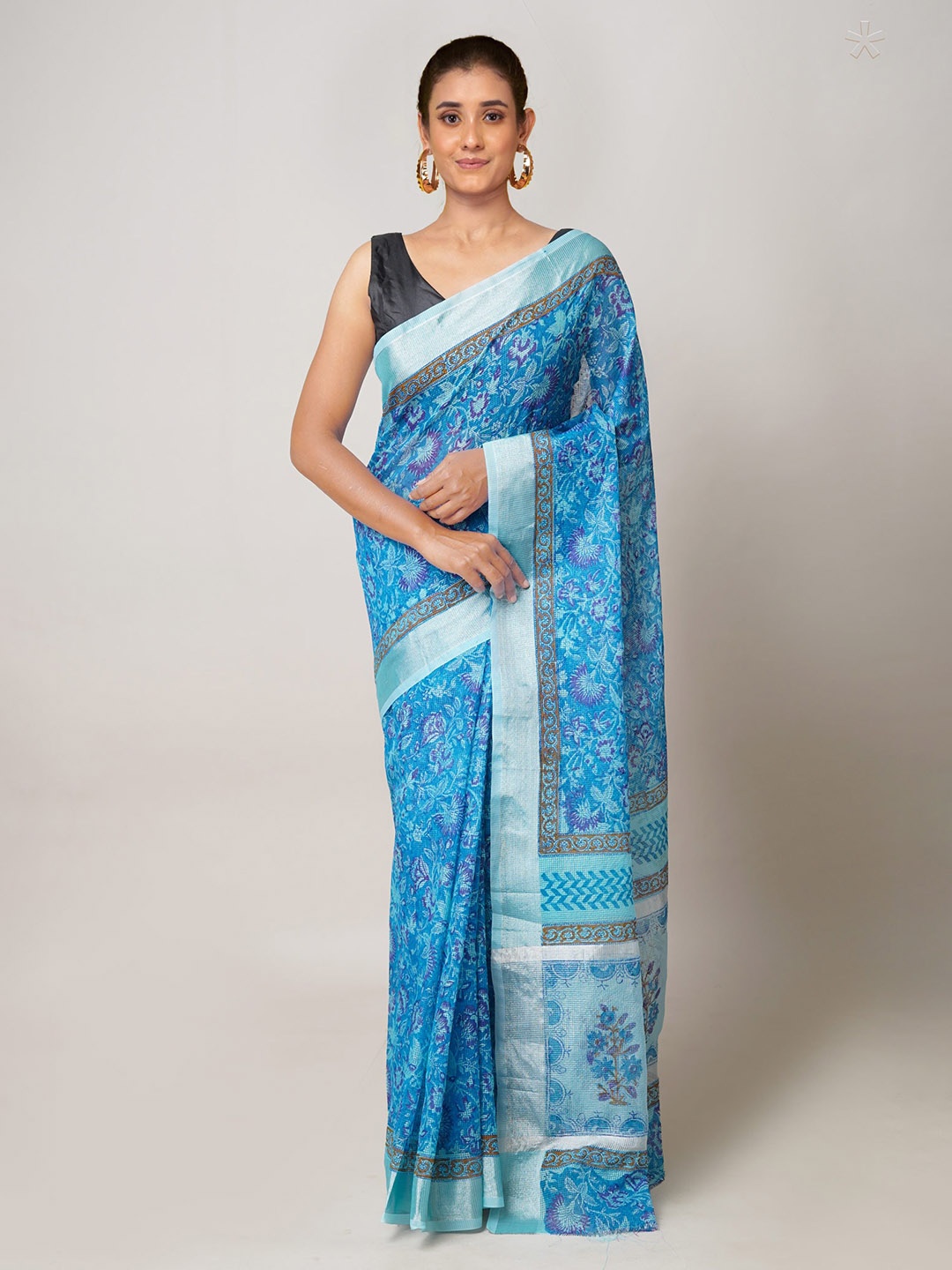 

Unnati Silks Ethnic Motifs Zari Pure Cotton Kota Saree, Blue