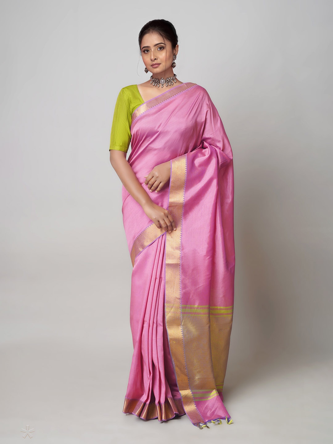 

Unnati Silks Woven Design Border Zari Detail Mangalagiri Saree, Pink