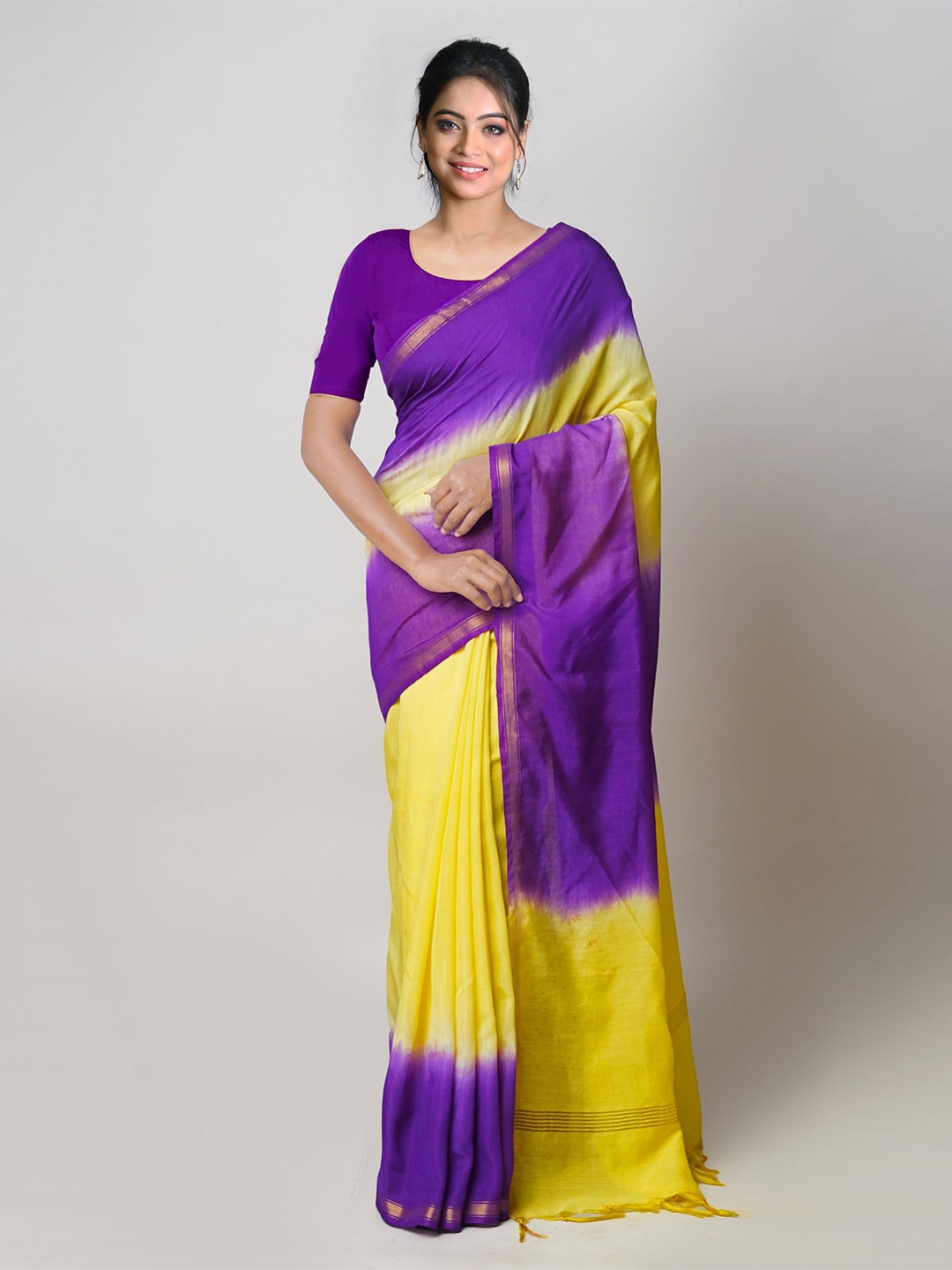 

Unnati Silks Ombre Zari Silk Cotton Chanderi Saree, Violet