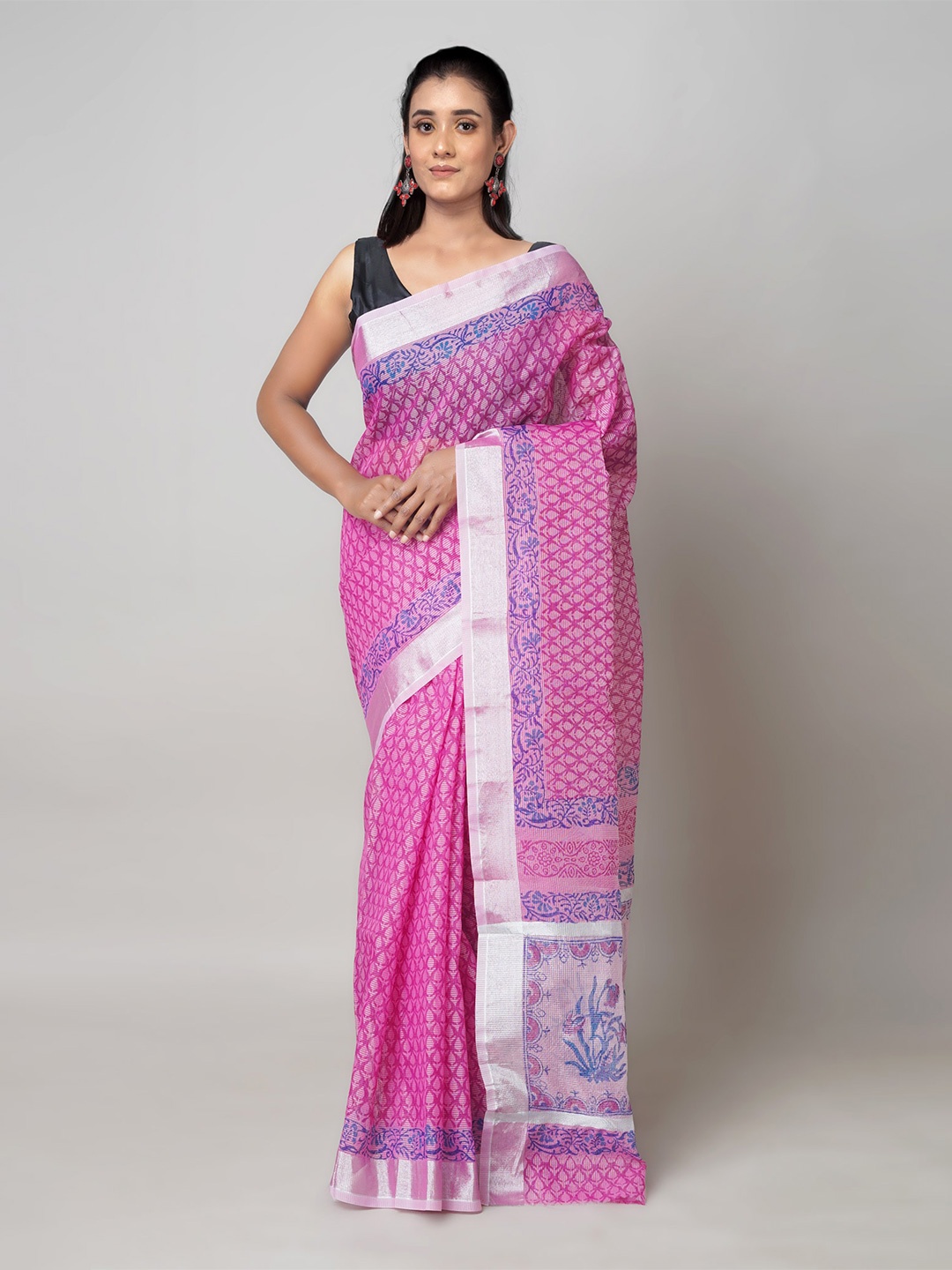 

Unnati Silks Ethnic Motifs Zari Pure Cotton Kota Saree, Pink