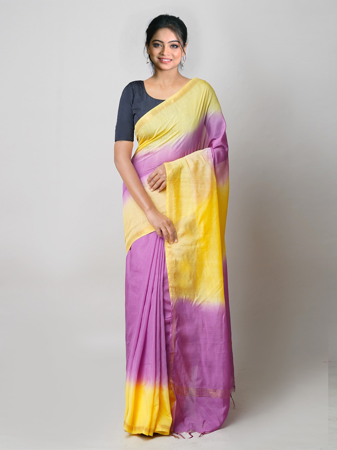 

Unnati Silks Ombre Zari Chanderi Saree, Yellow