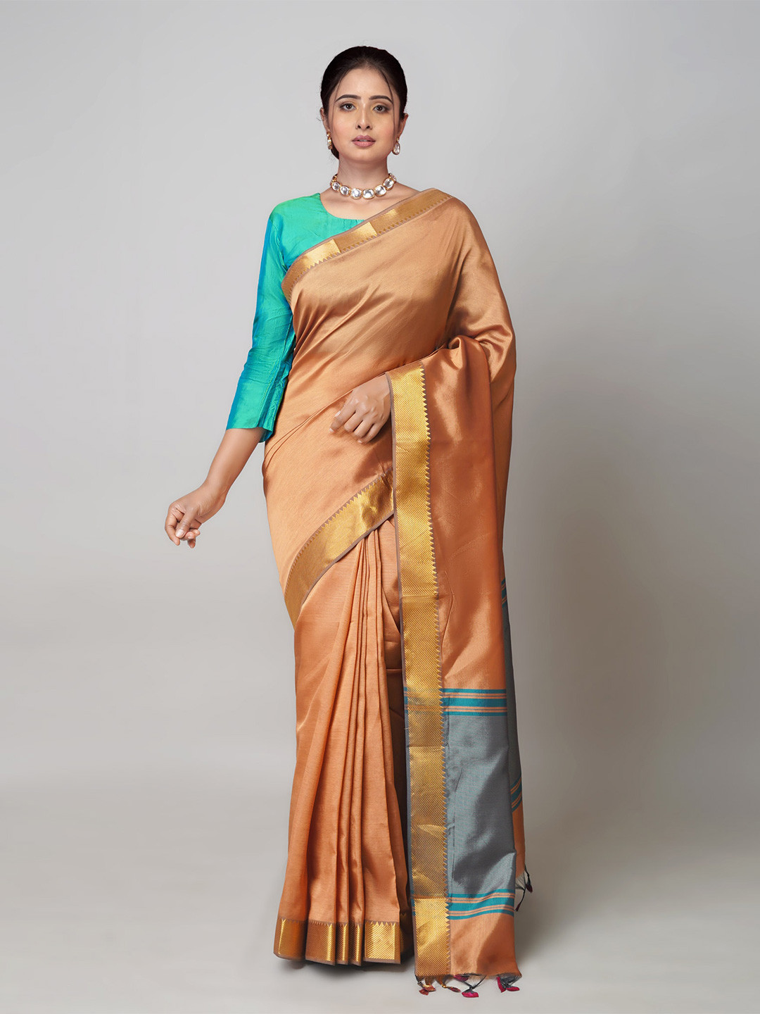 

Unnati Silks Woven Design Border Detail Zari Mangalagiri Saree, Brown