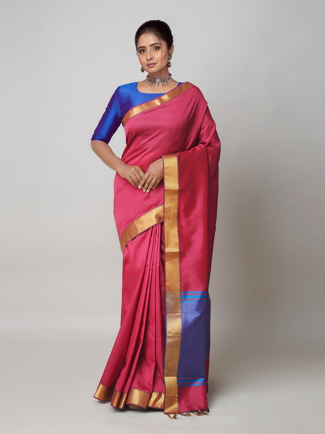 

Unnati Silks Zari Silk Blend Mangalagiri Saree, Red