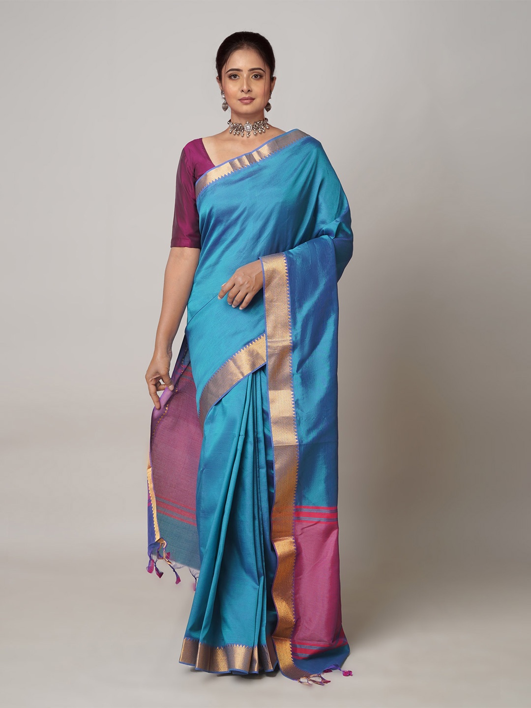 

Unnati Silks Zari Mangalagiri Saree, Blue