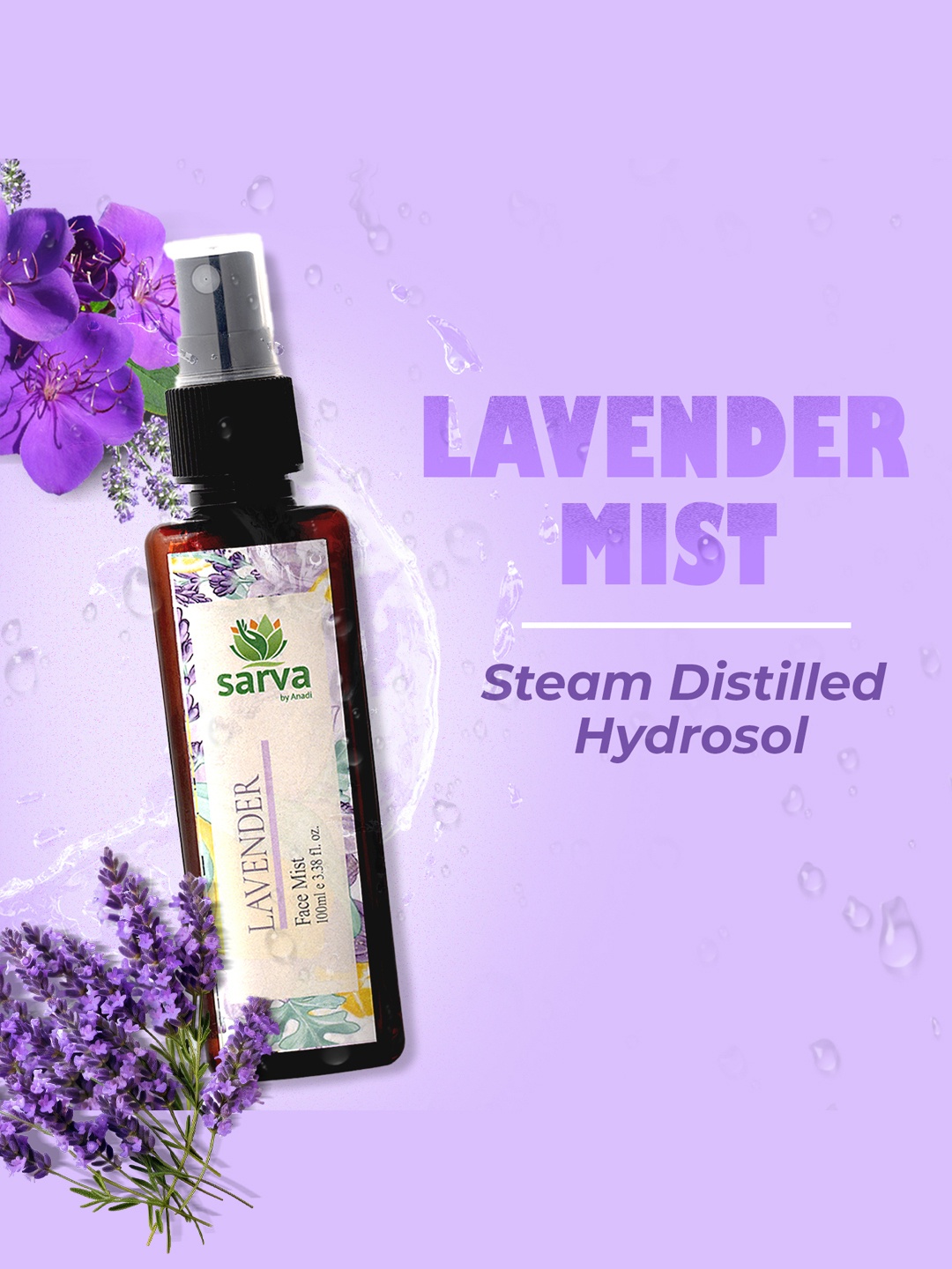 

SARVA by Anadi 100% Pure and Natural Undiluted Lavender Mist For Skin Care - 100ml, Transparent