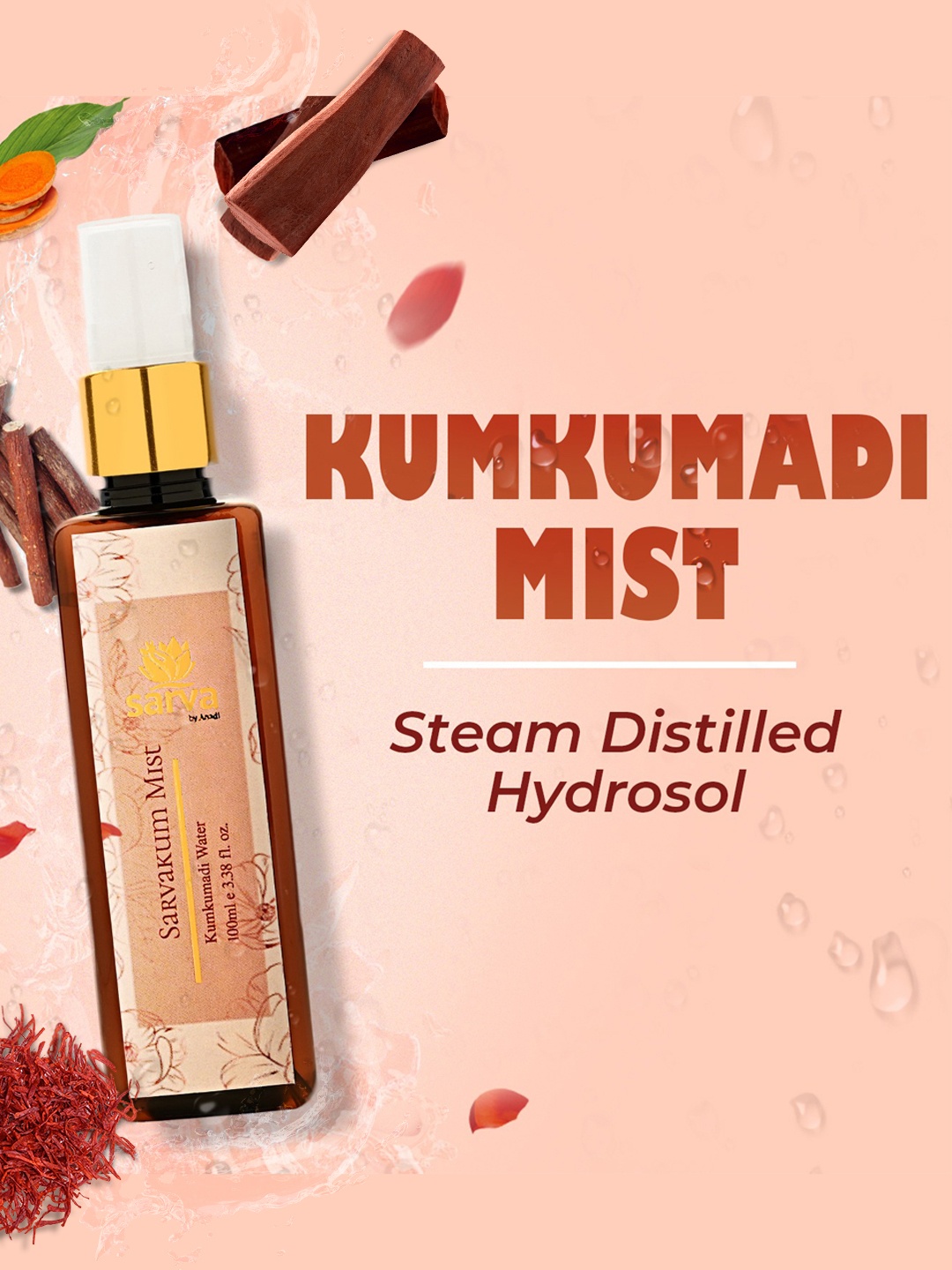 

SARVA by Anadi 100% Pure & Natural Sarvakum Mist Kumkumadi Water - 100ml, Transparent