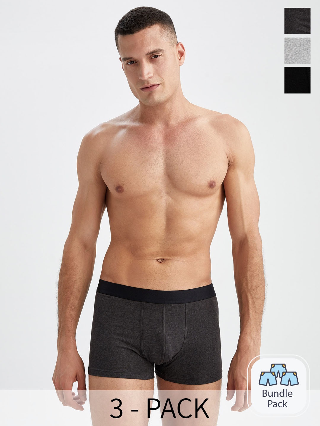

DeFacto Pack Of 3 Mid Rise Trunks 230422287, Black